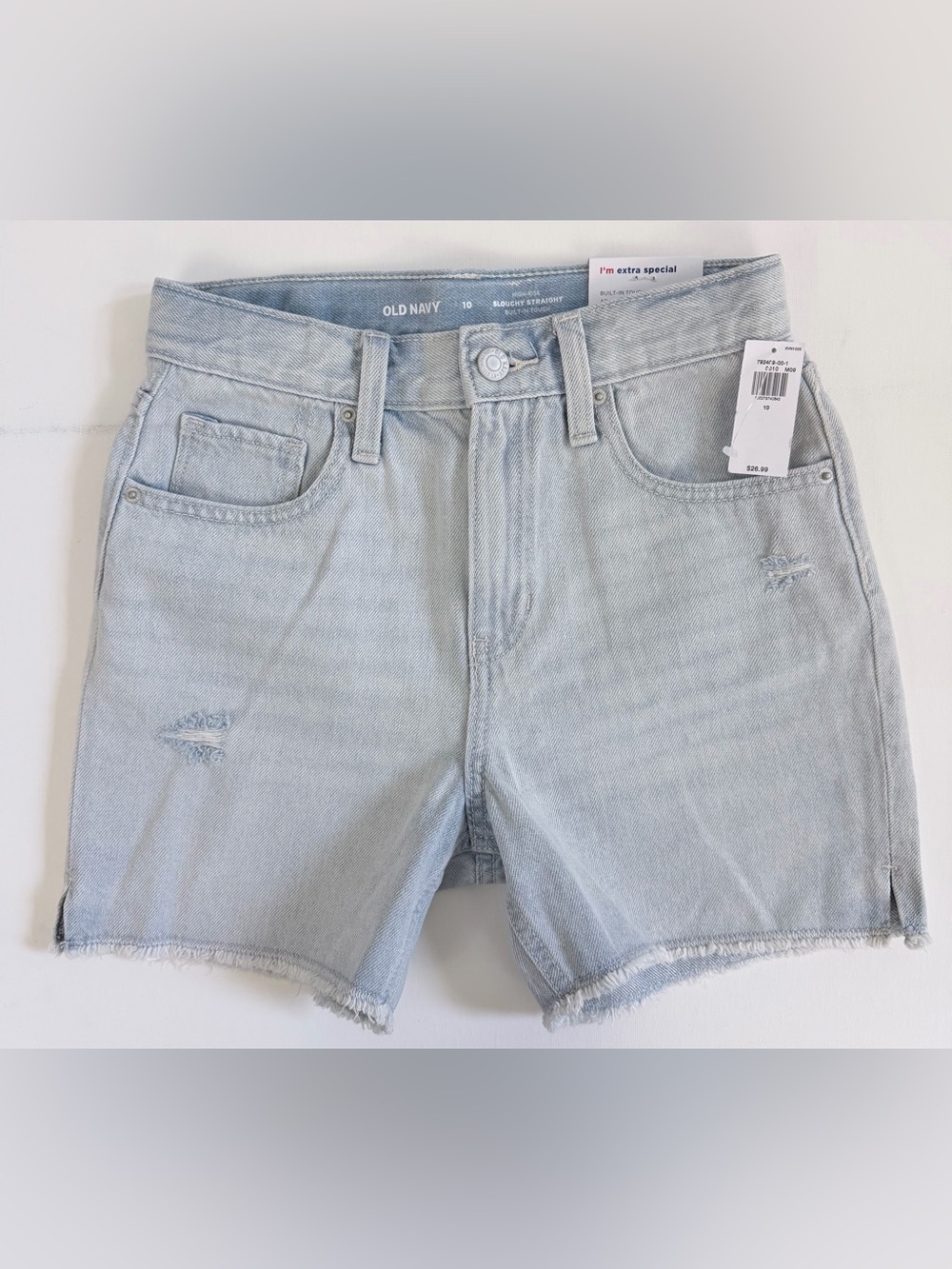 Old Navy Distressed Light Wash High Rise Slouchy  Denim Shorts Girls 10 NWT